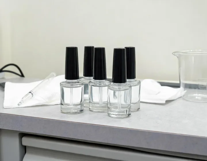 Gel Top Coat Sourcing on a cosmetics bench, illustration only