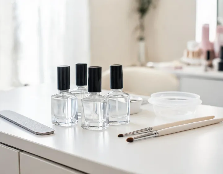 no wipe gel top coat on a cosmetics bench, illustration only